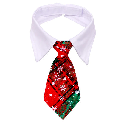 christmas dog necktie red and green plaid adjustable dog collar with white shirt collar for puppy grooming