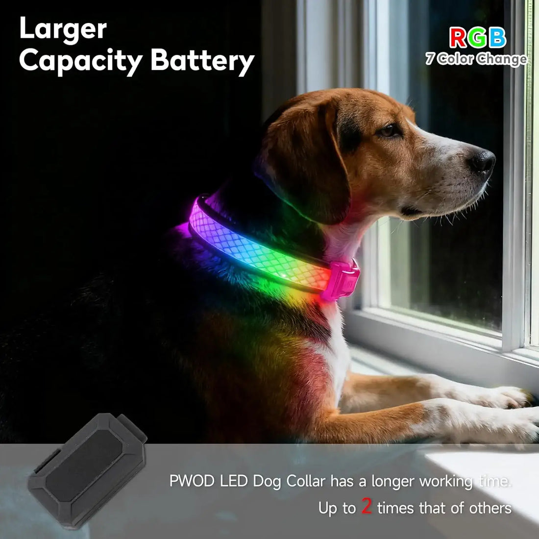 USB rechargeable LED dog collar glowing RGB 7-color adjustable safety collar for small and medium dogs