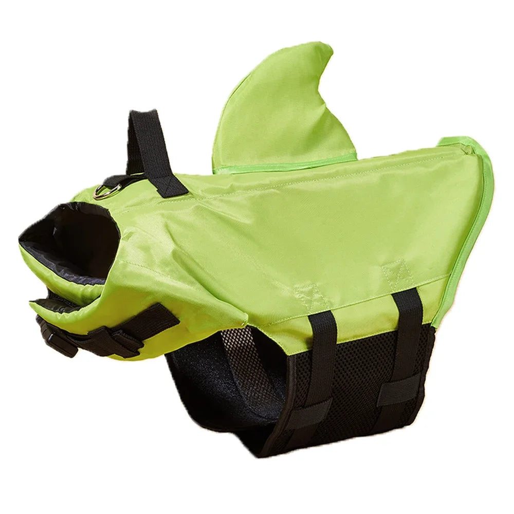 small dog shark fin life jacket green with handle, enhanced buoyancy swim vest for small dogs