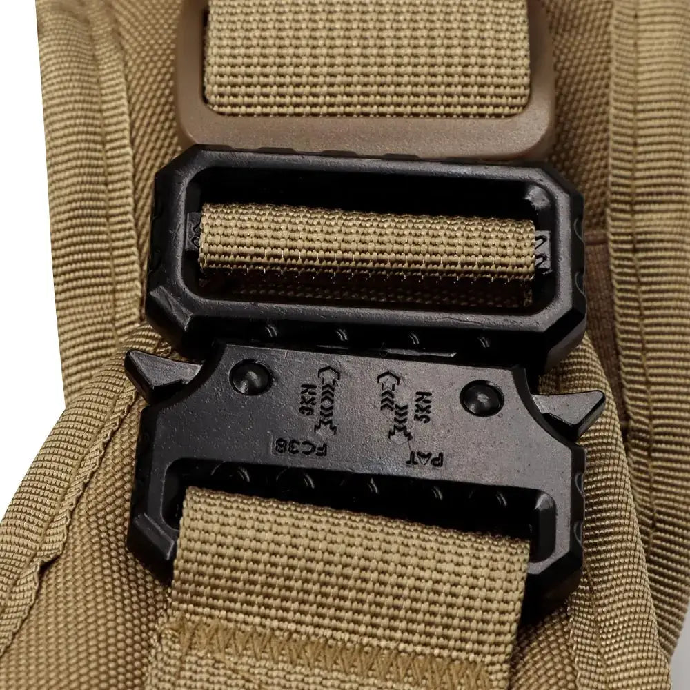 tactical dog harness with durable nylon webbing, quick-release buckle, and adjustable vest-style fit for training and outdoor use