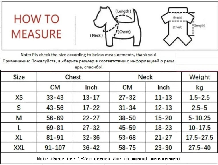 dog life jacket size chart with chest, neck, and weight measurements for proper fit
