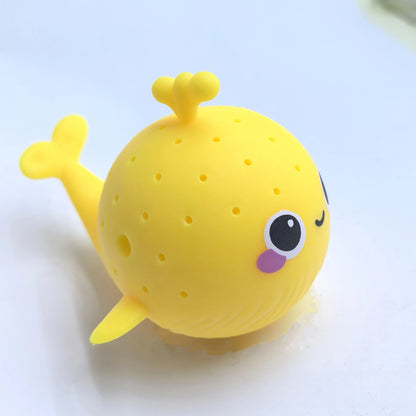Yellow baby whale bath toys sponge water absorbing squeezing stress relief toy for children, squishy and cute