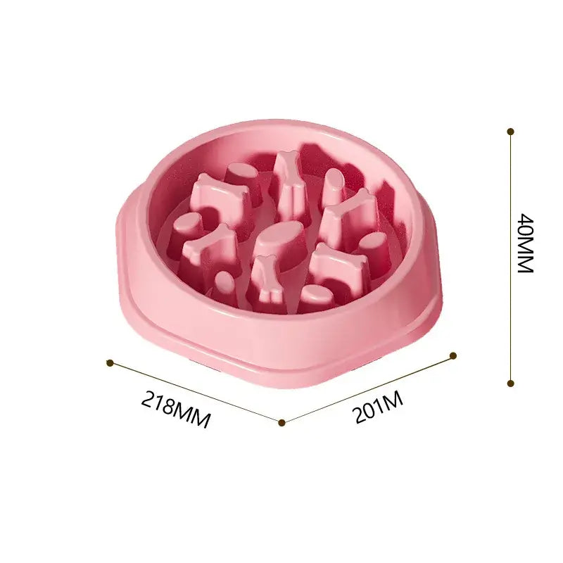 Pink anti-choking slow feeder bowl with maze design, thickened non-slip round pet food bowl for dogs and cats