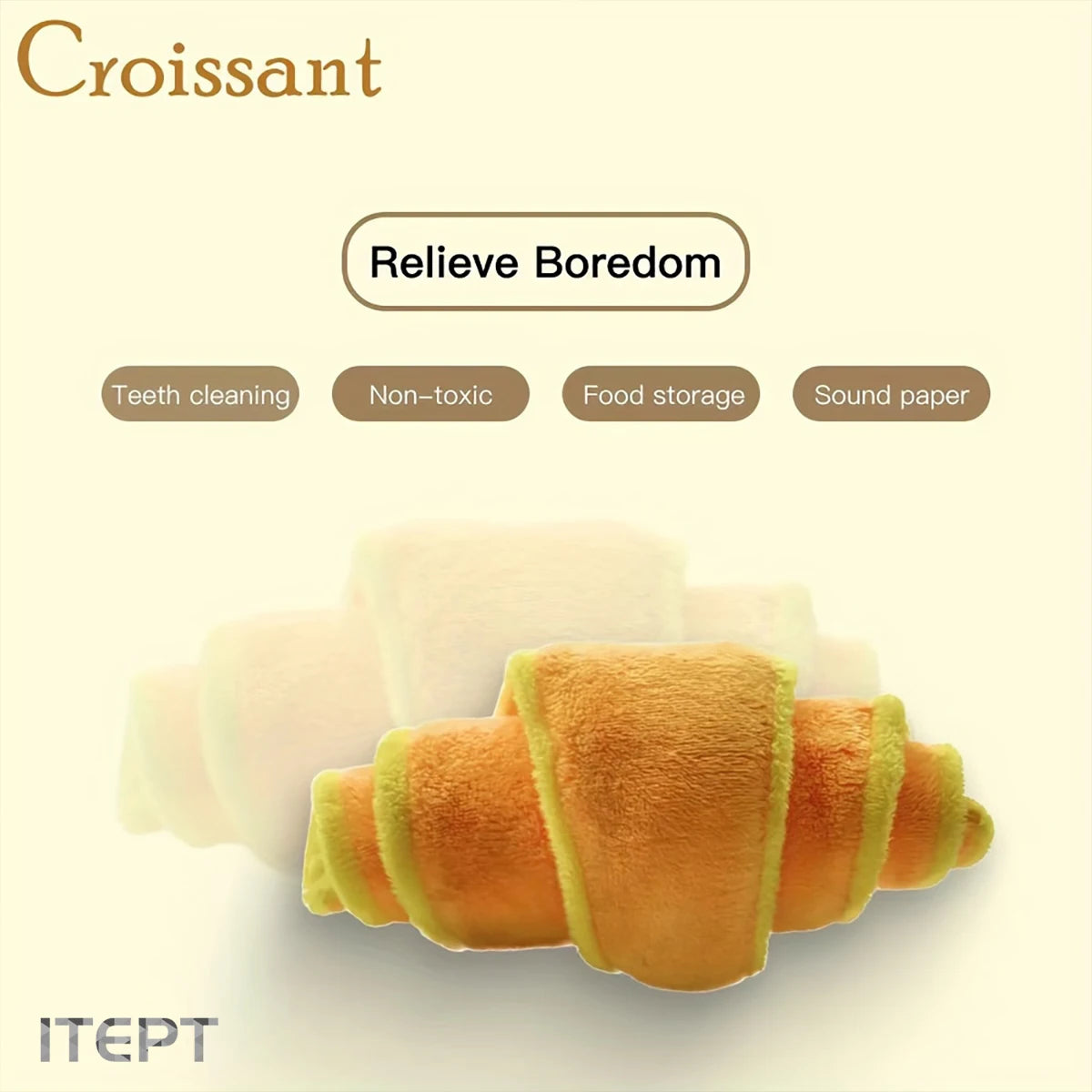 squeaky treat dispensing dog toy croissant plush for small to medium dogs, interactive boredom relief, non-toxic, food storage