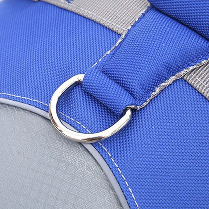 Reflective dog life jacket blue oxford cloth with sturdy metal D-ring and adjustable safety strap