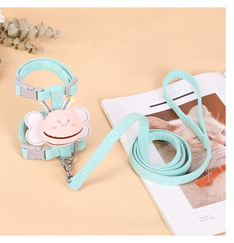 adjustable cat harness and leash set mint blue breathable pet harness with bowknot for small cats and kittens