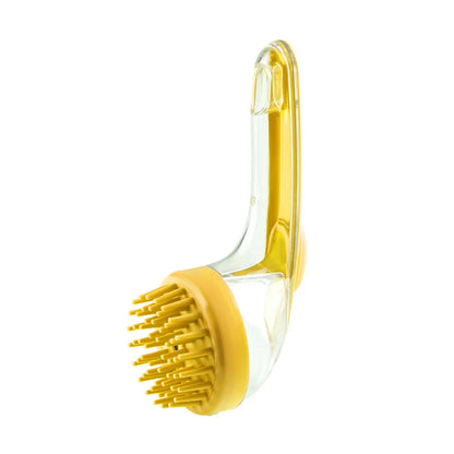 pet bath brush with shampoo dispenser silicone long handle grooming brush for dogs and cats, gentle fur massage