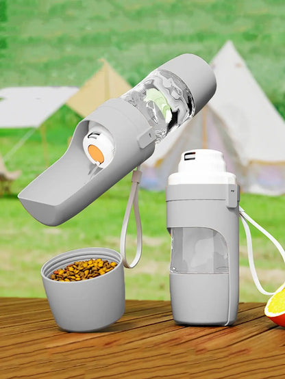 portable pet water bottle with food container for dogs and cats, 500ml travel feeder with bowl for outdoor use