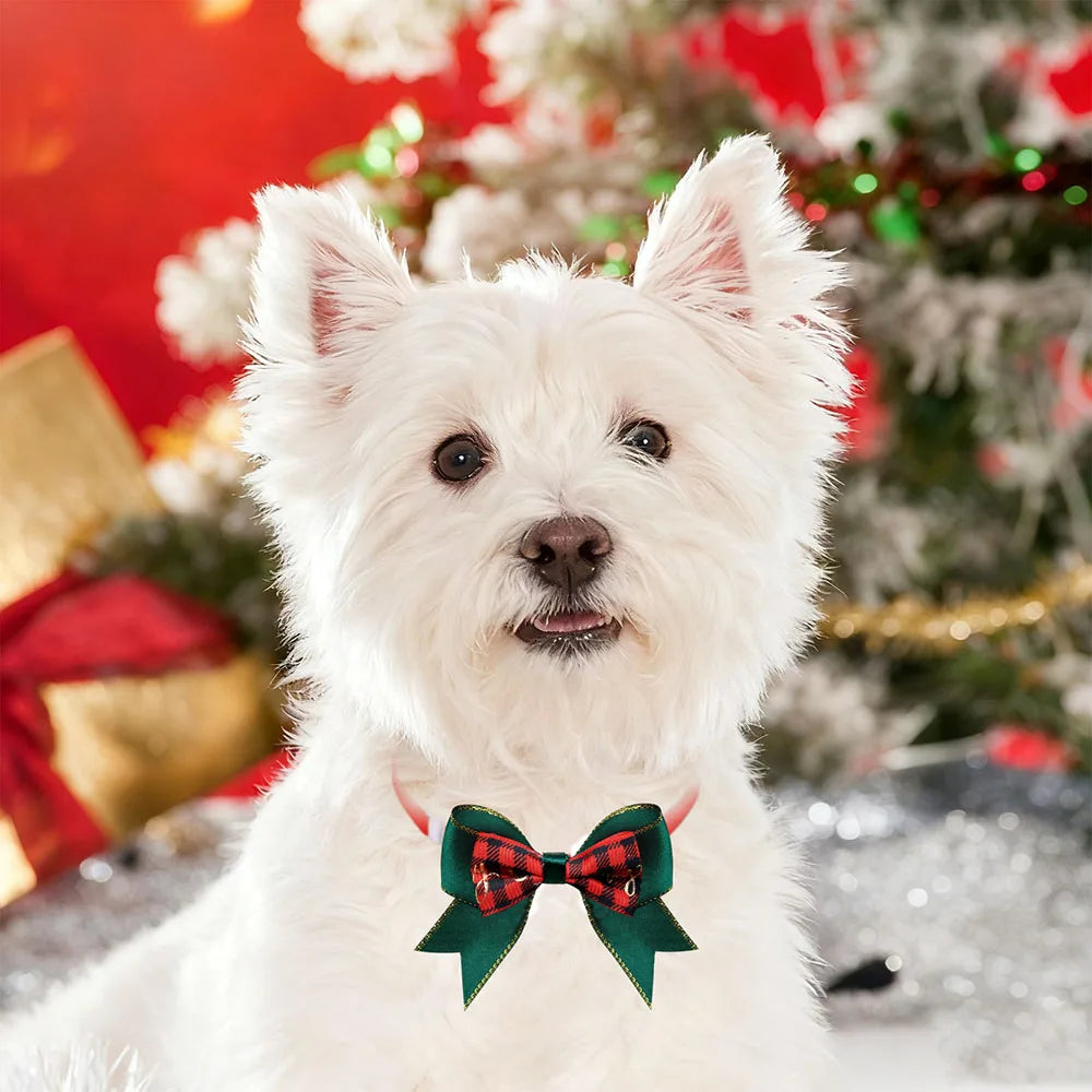 10PCS Christmas Plaid Adjustable Dog Collars Bows Winter Pet Dog Bowties Party Classical Dog Bow Ties Pet Supplies For Dogs