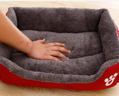 large dog bed house soft gray plush pet kennel with red sides for small to large dogs, cozy washable nest