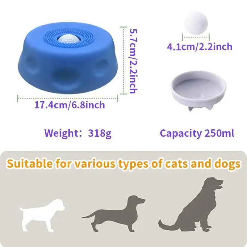 slow feeder dog bowl anti-overflow anti-slip ball-shaped pet bowl for cats and dogs, 250ml, 17.4cm wide