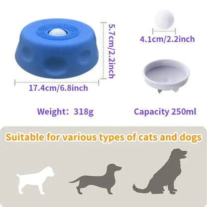 slow feeder dog bowl anti-overflow anti-slip ball-shaped pet bowl for cats and dogs, 250ml, 17.4cm wide