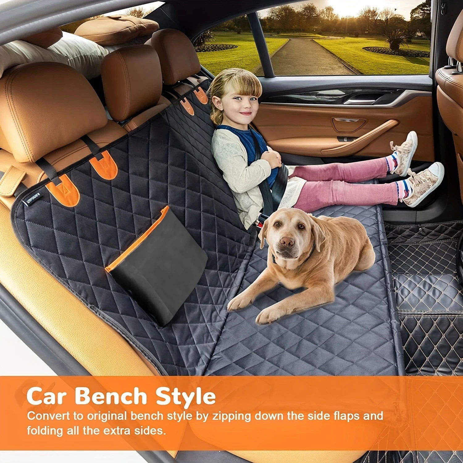 dog car seat cover hammock for back seat, waterproof scratch-proof pet car seat protector for dogs and kids