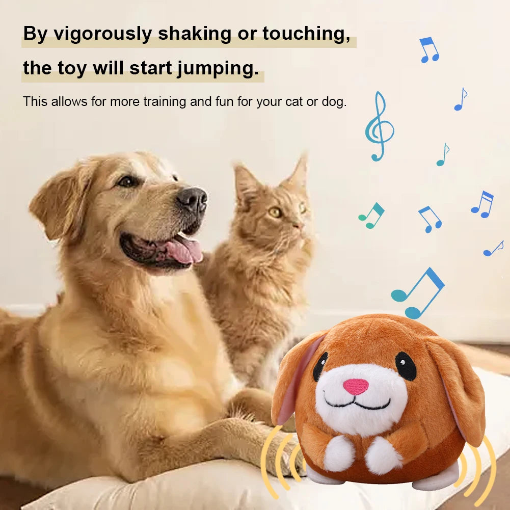 interactive squeaky dog toy plush bouncing ball for dogs and cats, self-moving and bite resistant
