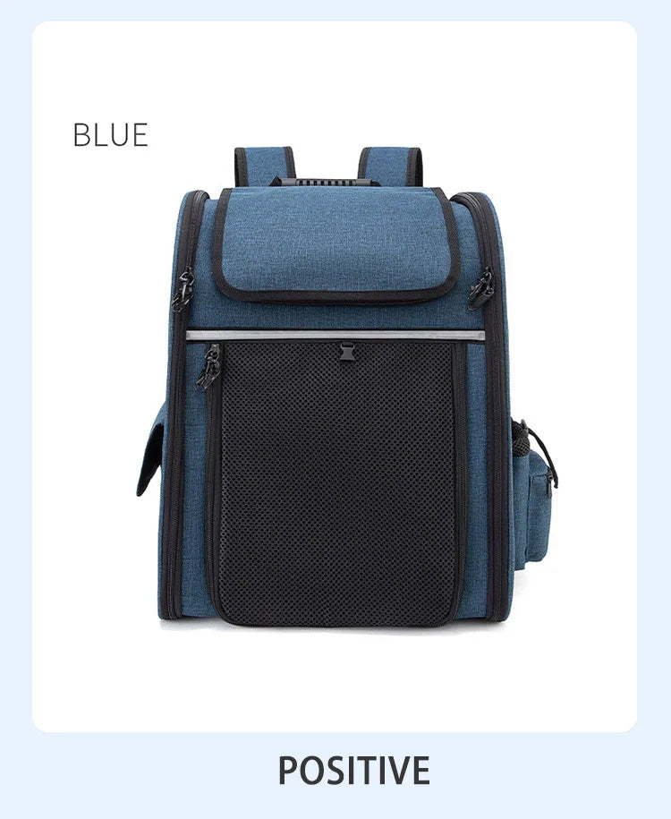 Pet Backpack Portable Breathable Outdoor Foldable Expandable Cat &amp; Dog Backpack Large Capacity Oxford Cloth Cat Carrying Bag