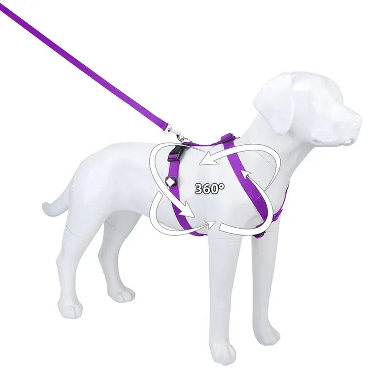 Adjustable dog harness with 360° support, lightweight H-shaped design, purple nylon, washable and explosion-proof for outdoor travel