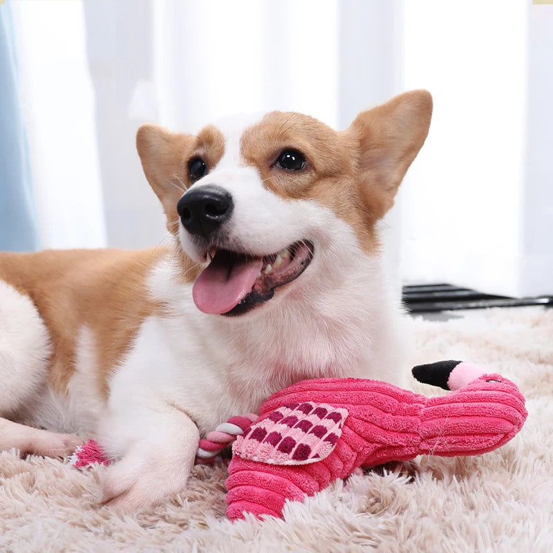 corduroy squeaky dog toy pink plush animal shape bite-resistant toy for small and large dogs