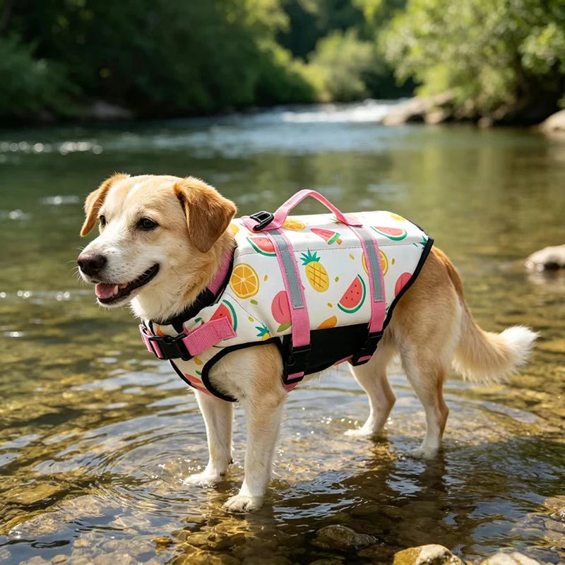 reflective adjustable dog life jacket for large dogs, colorful buoyancy vest for safe swimming and boating