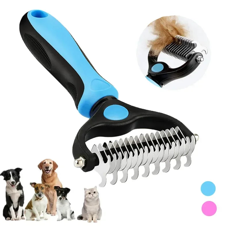 self cleaning pet deshedding brush for cats and dogs, stainless steel grooming comb to remove loose hair and mats