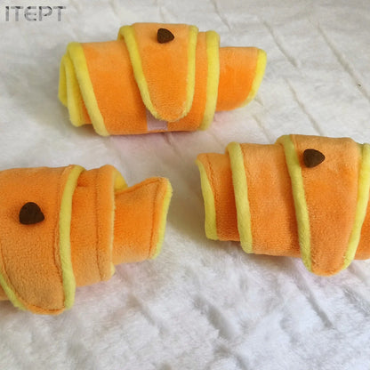 squeaky treat dispensing dog toy plush croissant toy for small to medium dogs