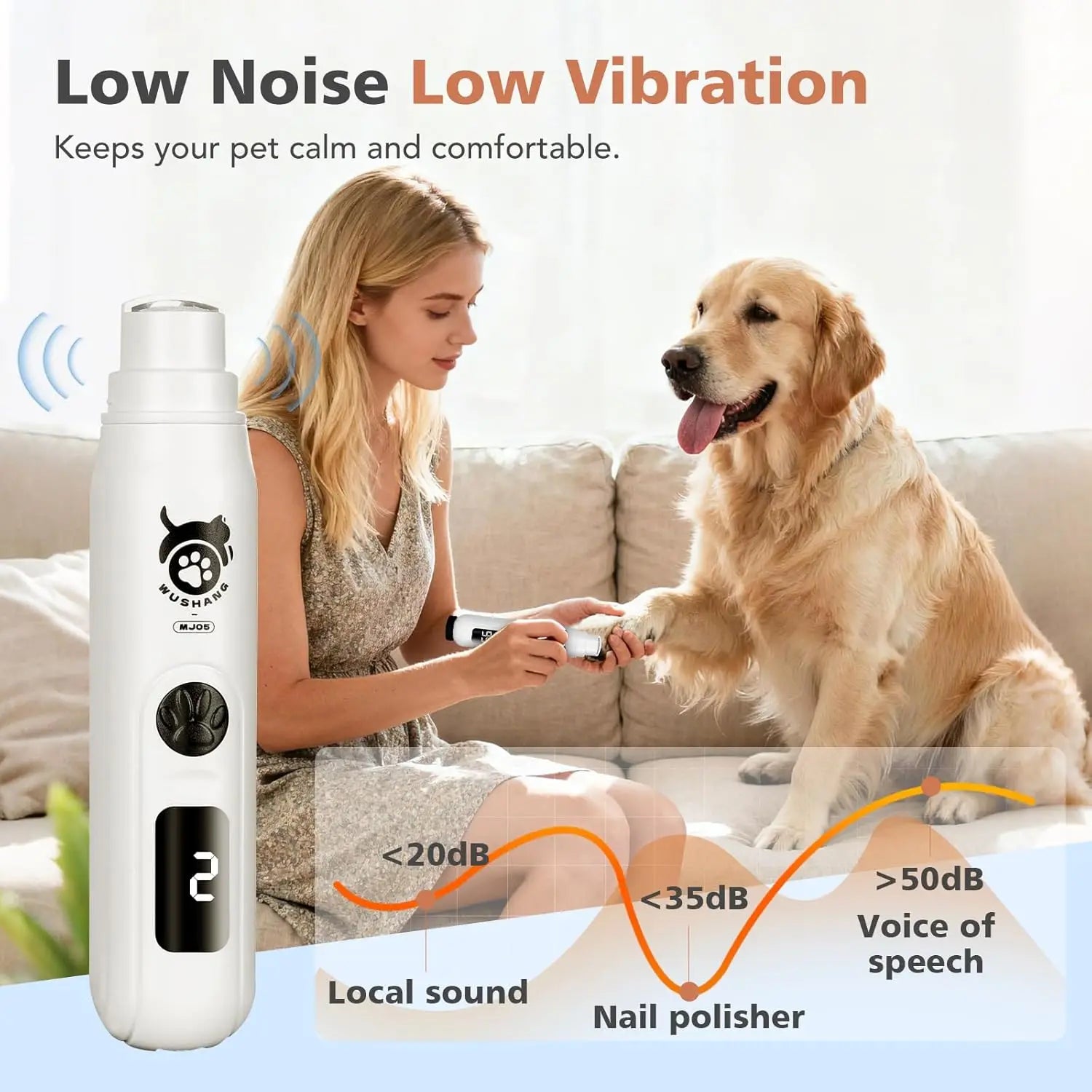 electric dog nail grinder with low noise, low vibration, and digital display for safe pet nail trimming