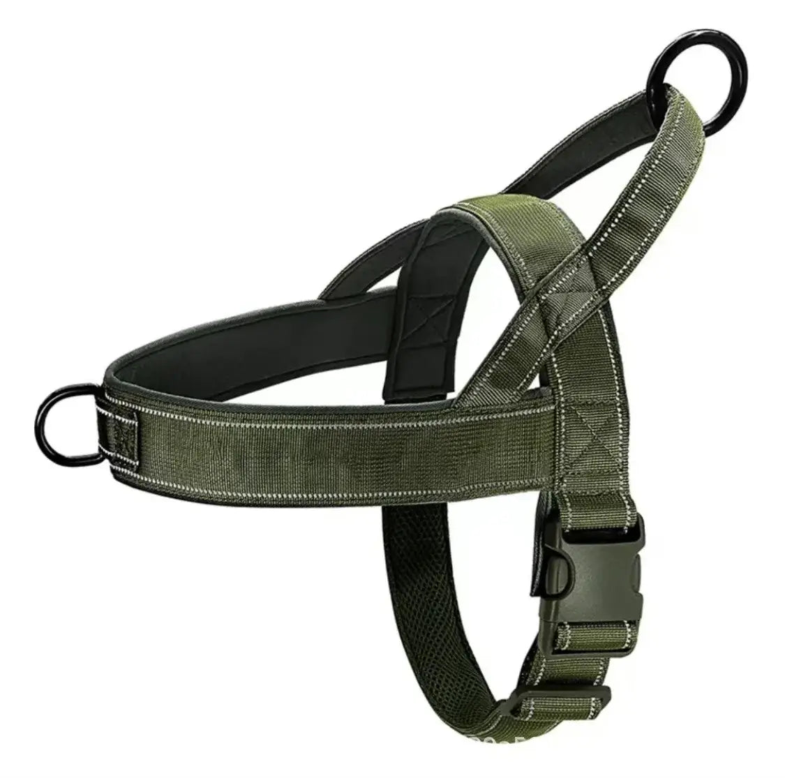 Green no-pull dog harness for large dogs, heavy-duty padded adjustable vest with reflective strip for control and pullers