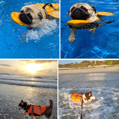 reflective adjustable dog life jacket for large dogs swimming safely with enhanced buoyancy on beach and in water