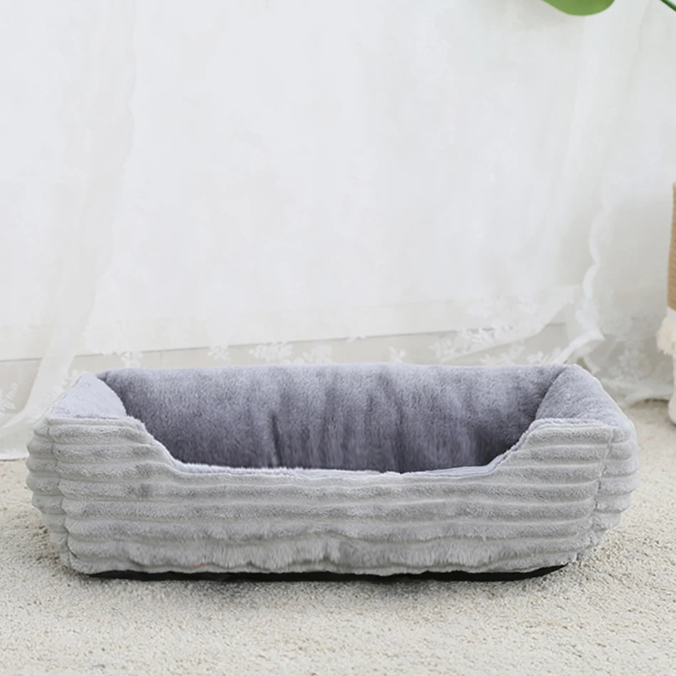 calming dog bed square plush pet sofa bed for medium and small dogs, soft winter kennel cushion
