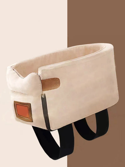 small dog car bed beige corduroy pet basket with safety straps for cozy travel comfort