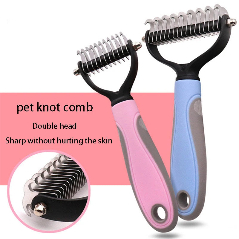 double sided pet deshedding brush for dogs and cats, professional dematting comb to reduce shedding and remove knots
