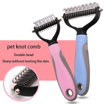 double sided pet deshedding brush for dogs and cats, professional dematting comb to reduce shedding and remove knots