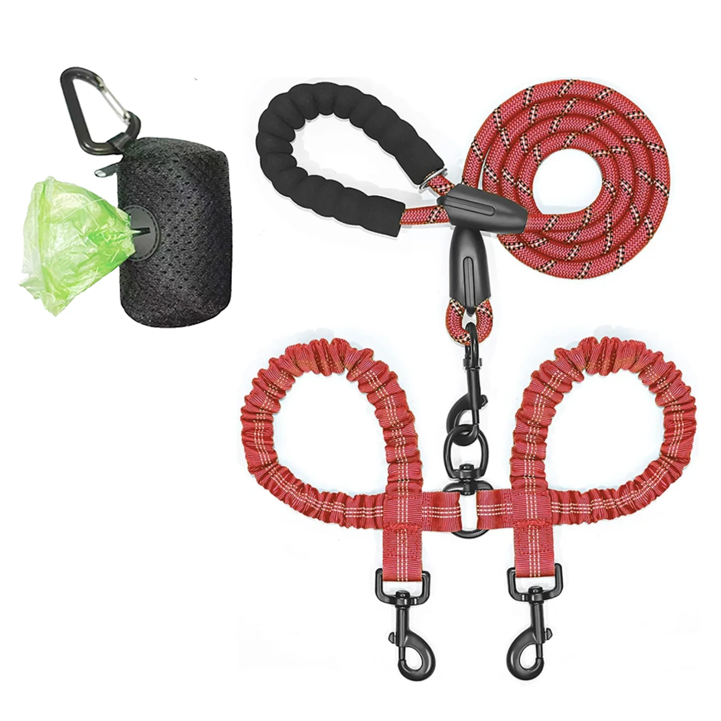 Pet Dog Leashes Walk 2 Two Dogs Nylon Leash Coupler Double Ropes Twin Leads Walking Dog with Poop Bag Multi Leashes 1.5+0.5M