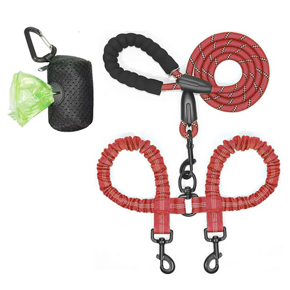 Pet Dog Leashes Walk 2 Two Dogs Nylon Leash Coupler Double Ropes Twin Leads Walking Dog with Poop Bag Multi Leashes 1.5+0.5M