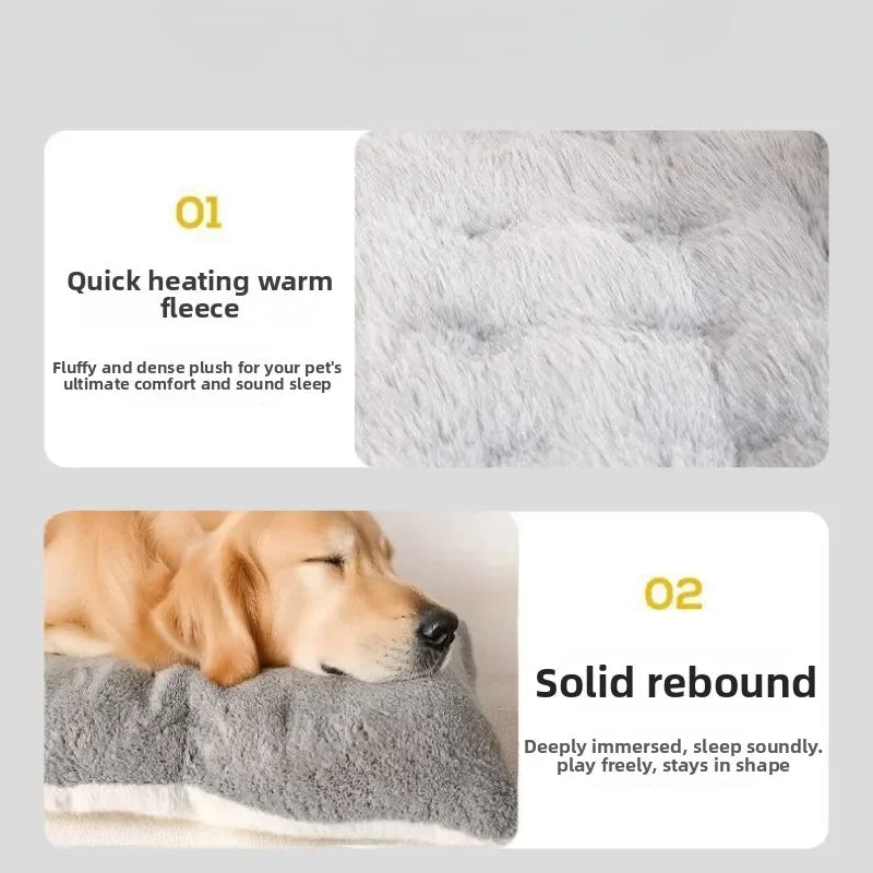 large winter dog bed mat with warm fleece, double-sided comfort, gray sleeping pad for golden retrievers