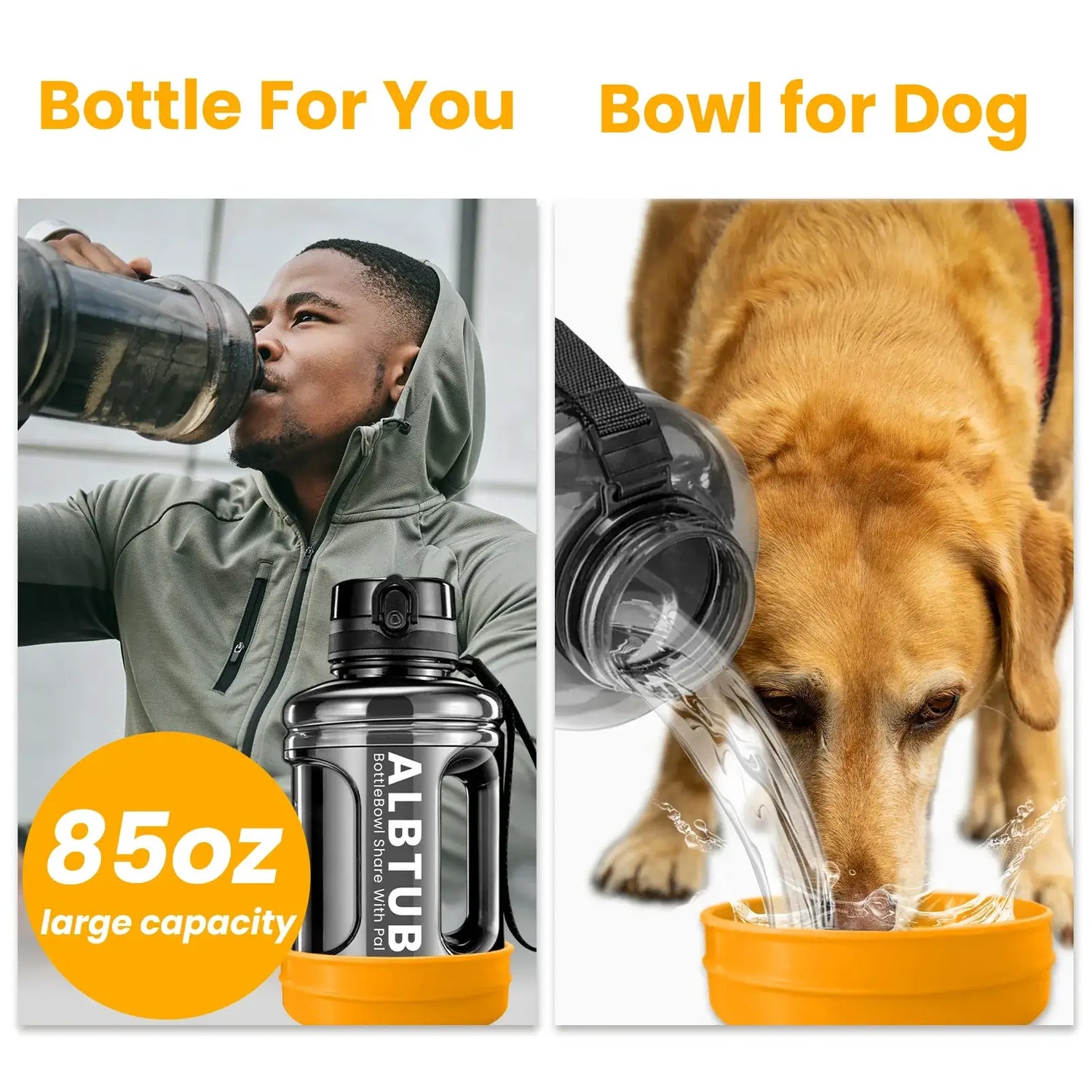 dog water bottle dispenser for hiking with 85oz large capacity, dual bottle and bowl design for you and your dog