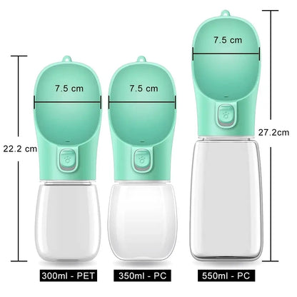 Portable dog water bottle for small and large pets, leakproof outdoor drinking bottle with 300ml, 350ml, and 550ml sizes