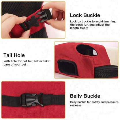 pet backpack carrier for small dogs with lock buckle, tail hole, and belly buckle for safe travel
