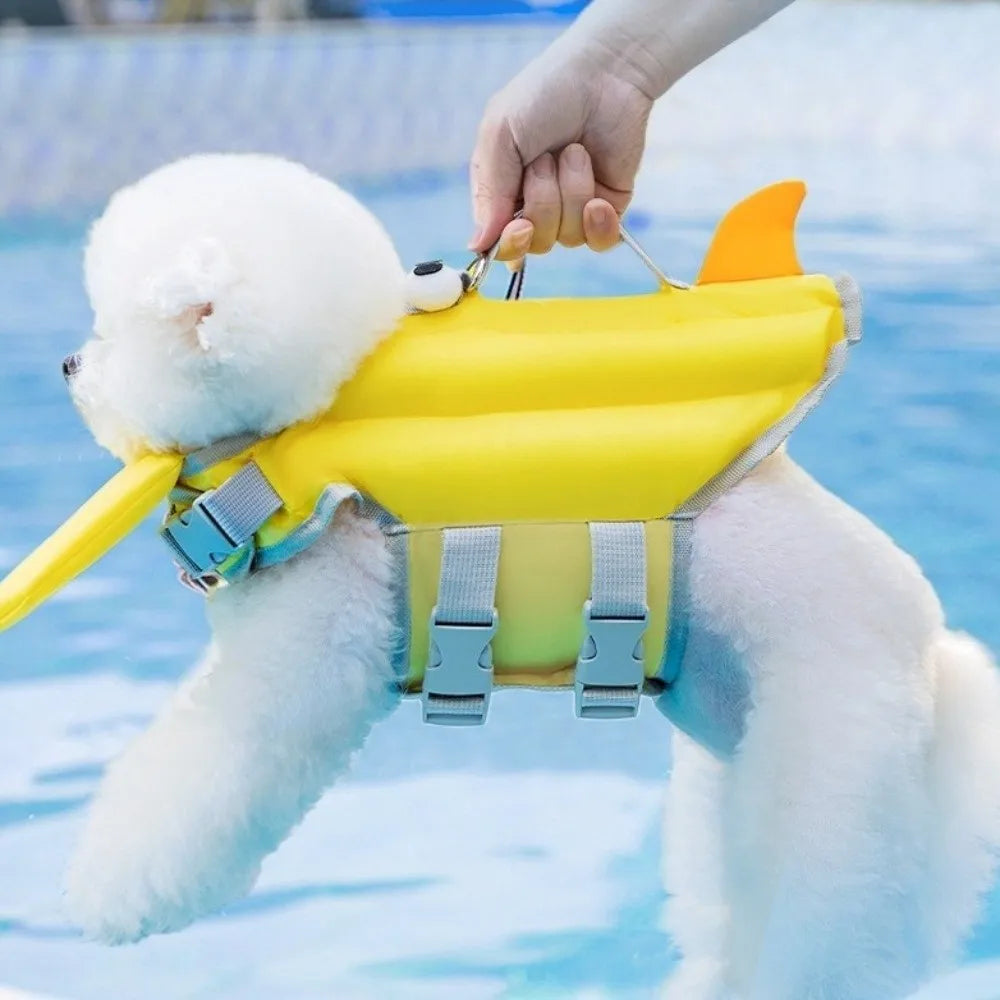 adjustable dog life jacket for small dogs, high-flotation waterproof yellow swim vest with handle for safety