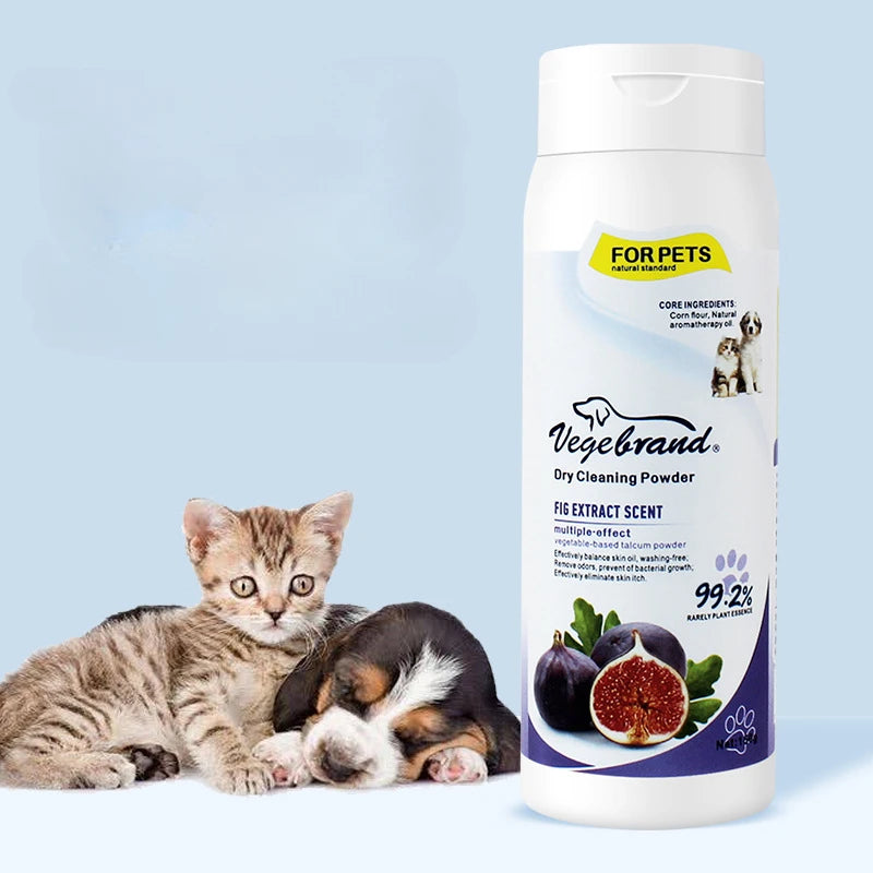 pet dry shampoo powder for dogs and s, waterless cleaning and odor elimination, plant-based pet bath powder
