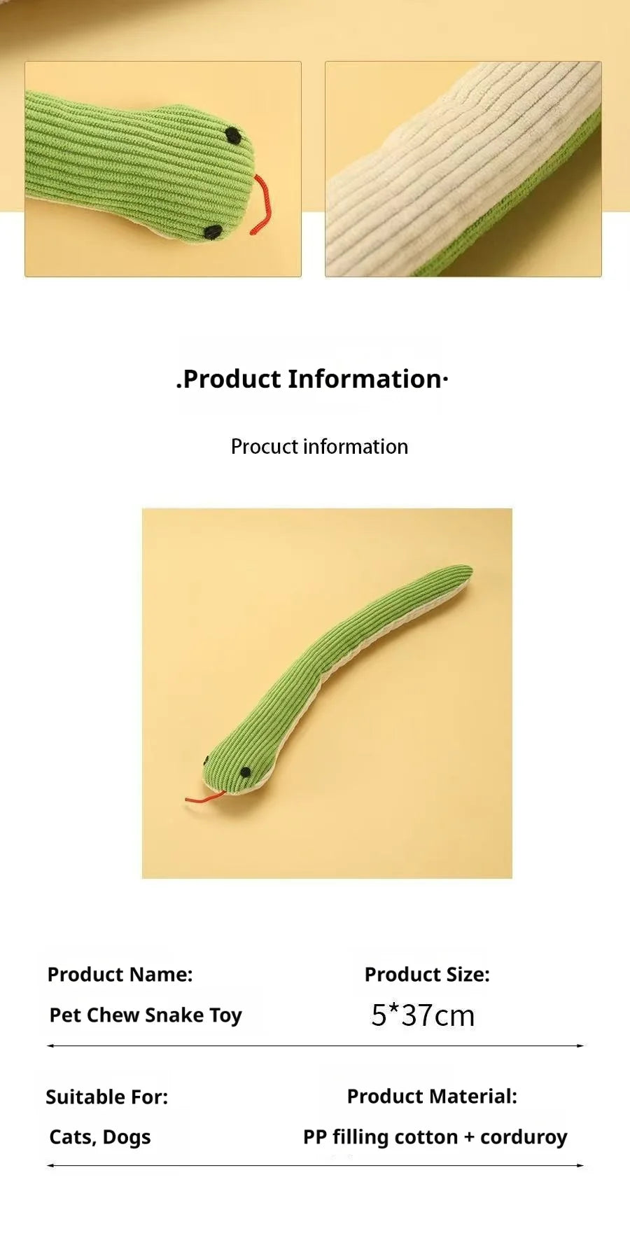 Plush snake pet chew toy for cats and dogs, bite-resistant plush sound toy for teeth cleaning and interactive play