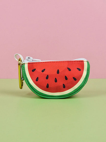 Watermelon print dog poop bag holder dispenser with clip-on design for leashes
