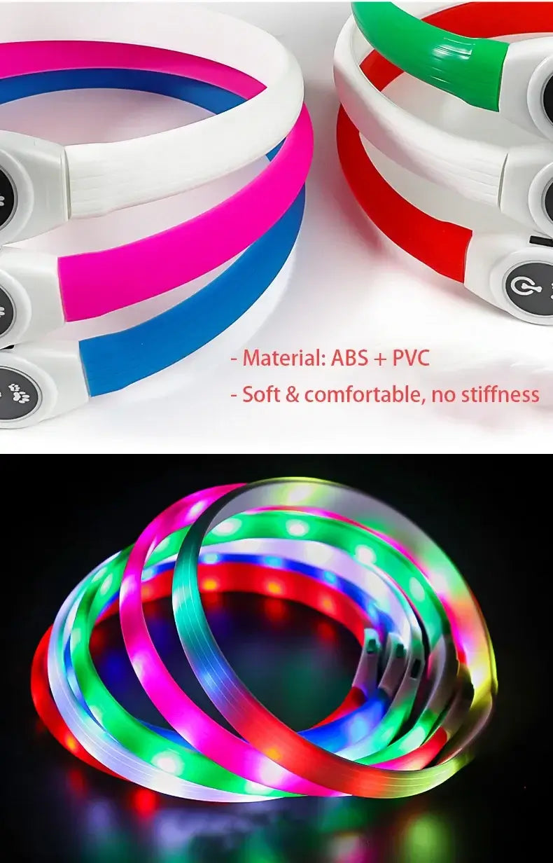 LED dog collar waterproof PVC USB rechargeable illuminated safety collar for large, medium and small dogs