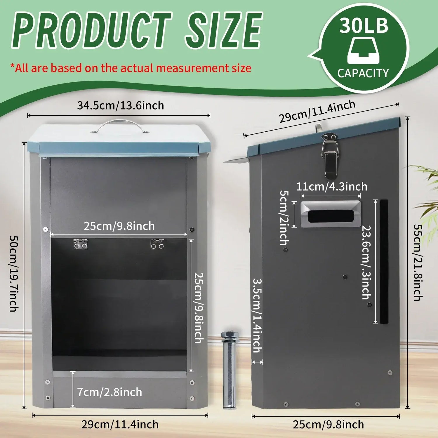automatic dog feeder 30lb capacity galvanized metal pet food dispenser with product size dimensions