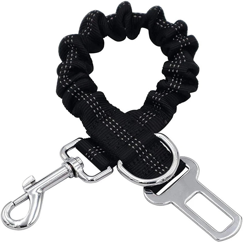Dog Safety Leash Adjustable Retractable Cushioning Elastic Pet Leash Car Seat Seat Belt Safety Rope Tug Rope in black.