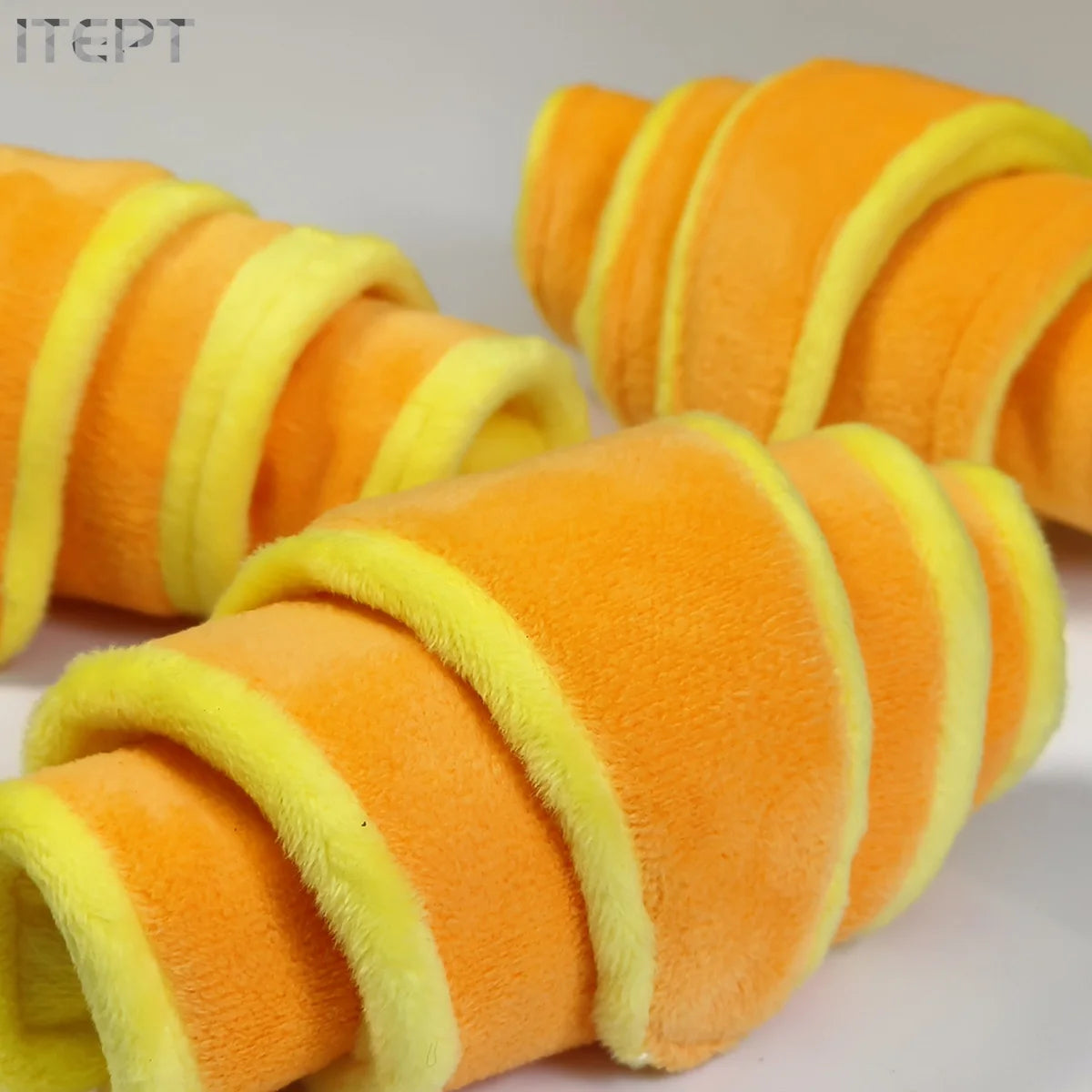 squeaky treat dispensing dog toy plush croissant for small to medium dogs, soft durable fleece squeaker pet plaything