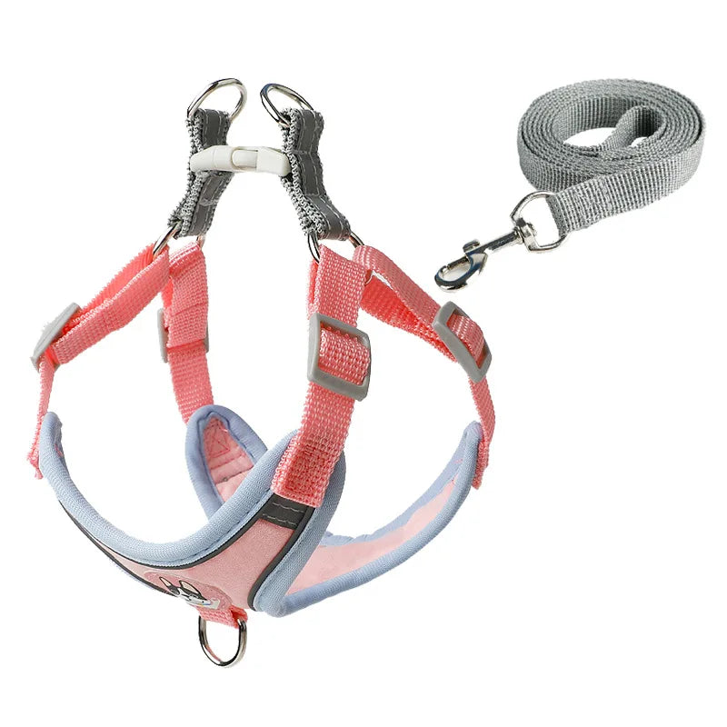 adjustable dog harness leash set for small dogs, breathable vest-style pet walking strap with buckle closure, color C