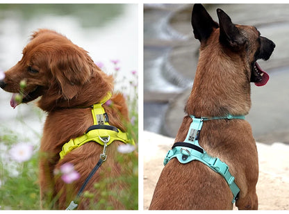 Reflective no pull dog harness set for large dogs, adjustable padded vest collar and leash set for training and control