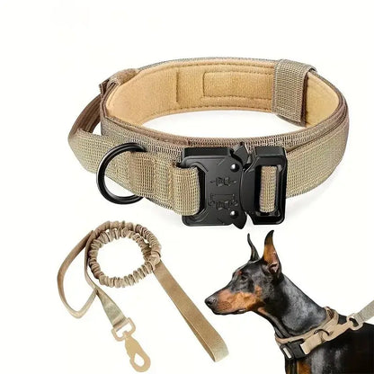large dog training collar and leash khaki nylon padded adjustable durable tactical set for training and travel