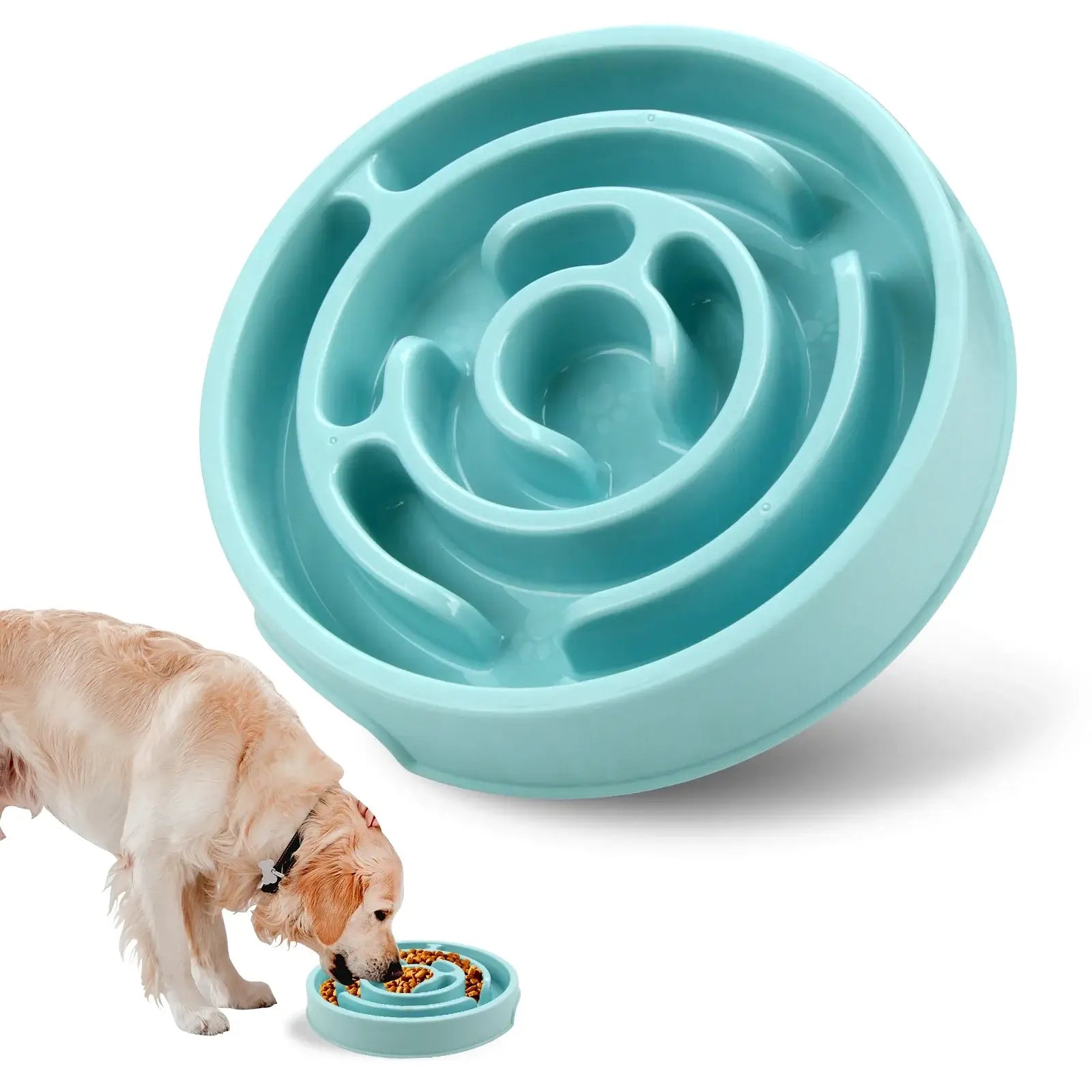 Macaron blue slow feeder dog bowl with maze design, non-slip anti-gulping feeding dish for dogs and puppies