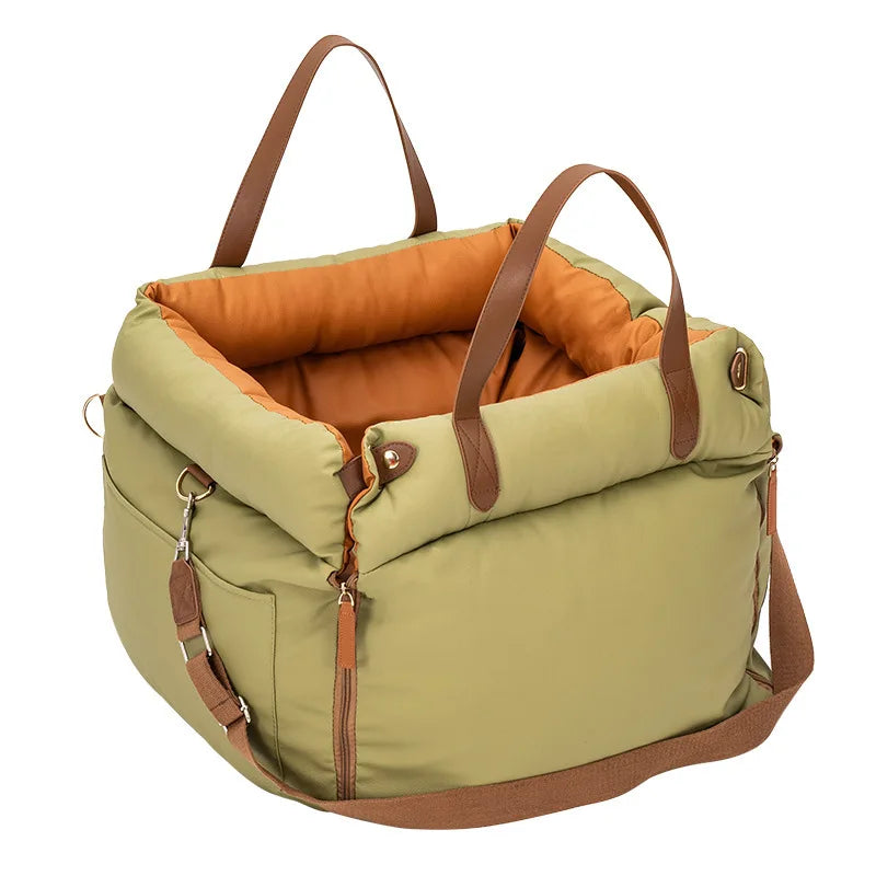 Dog Car Seat with Safety Belt - Non-Slip Pet Car Bed for Small Dogs, Washable Travel Carrier with Secure Straps for Safe Car.